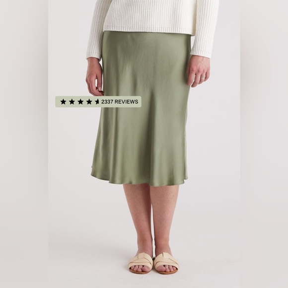 Quince 100% Washable Silk Midi Skirt in Moss Green - Picture 1 of 4
